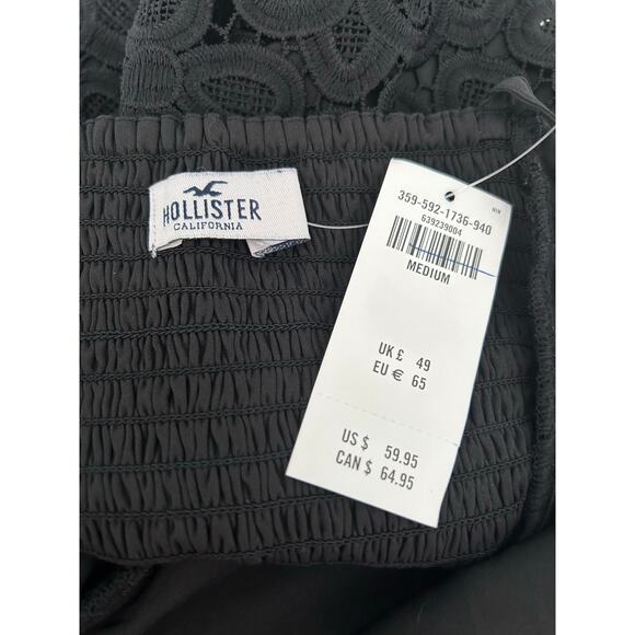 NWT Hollister Black Lace Crochet Mini Skater Dress Sz M Cute Goth Summer Boho - Picture 8 of 8